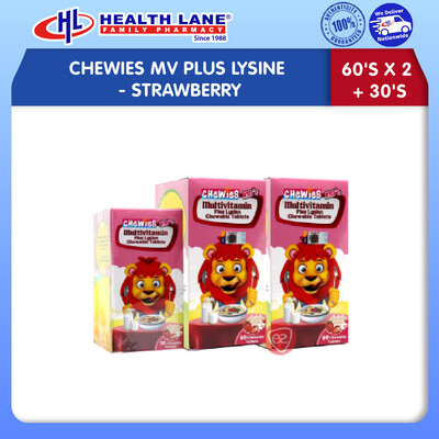 CHEWIES MV PLUS LYSINE (60'SX2+30'S) - STRAWBERI